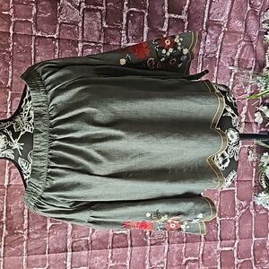 Umgee Off Shoulder Embroidered Sleeve Bohemian Top size small
